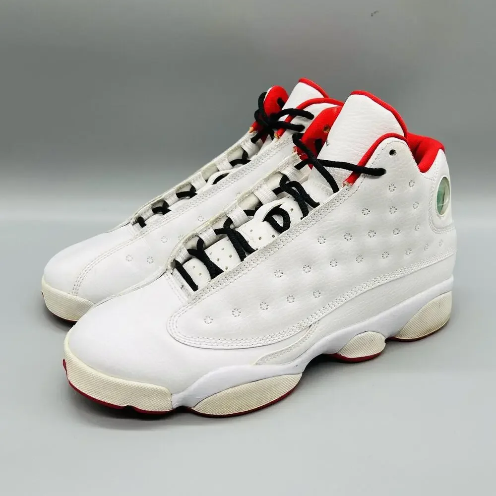 Jordan Shoes Boys 7 White Red Leather Air Jordan 13 Retro Basketball Sneakers